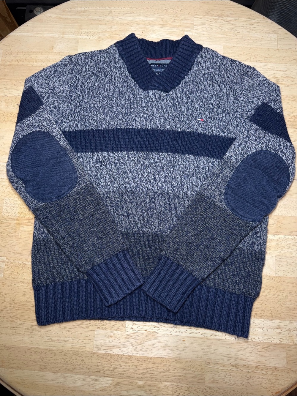 Tommy Hilfiger Mens Luxury Blend Shawl Collar Elbow Patch Wool Sweater Large